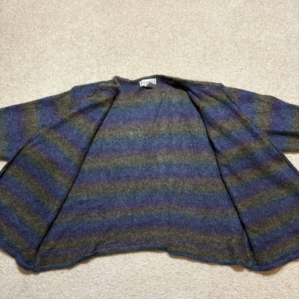 Vtg Mohair Cardigan Sweater Womens 2X Multicolor Mohair Blend Stripe Full Zip - Picture 8 of 9